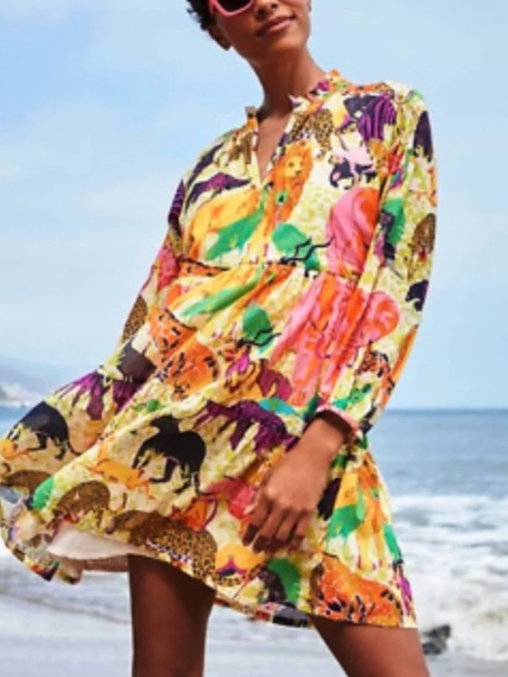 J Crew 100% Cotton Tiered popover dress in Ratti® safari print